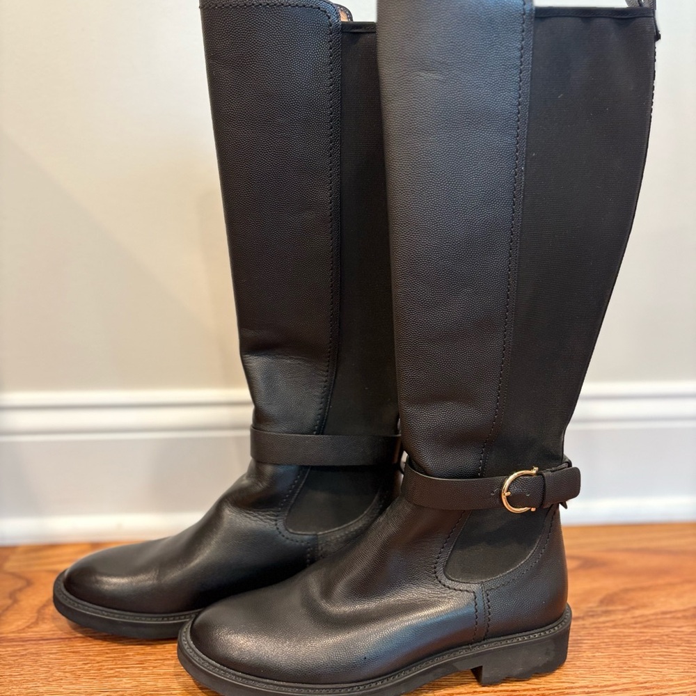 Salvatore Ferragamo Black Over the Knee Boots with Buckle Detail